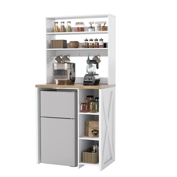 Craftian 69"H Kitchen Baker's Rack Microwave Stand with Power Outlets & Mini Fridge Storage, White