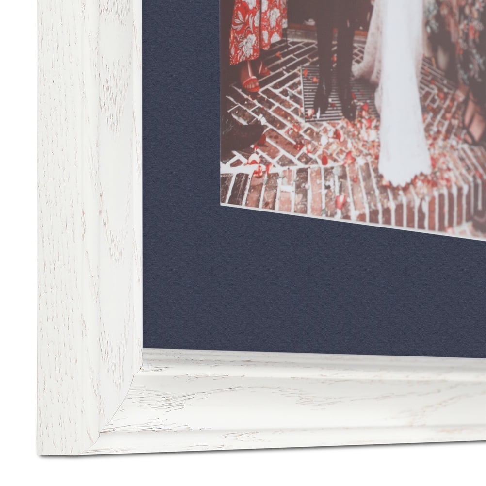 ArtToFrames 22x28" Matted Picture Frame with 18x24" Single Mat Photo Opening Framed in 1.25" Off White Wash on Ash and 2" Blue Jay Mat (FWM-4098-22x28)
