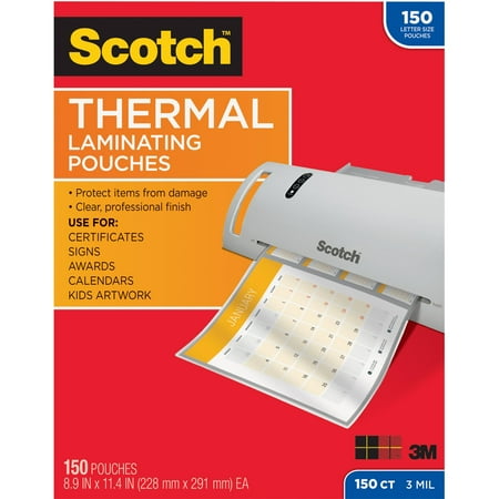 Military Laminating Pouches Scotch Thermal Laminating Pouches 150 pack, Letter Size, 9.5in 11.5in., 3mil Thickness, 150 Pouches per Pack ()