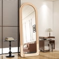 thumbnail image 3 of Anyrose 63"x24" Arched Full Length Mirror Round-Edge Floor Mirror With Flannel Frame, Light Brown, 3 of 6