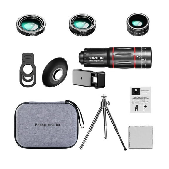 28X Photography Telephoto Lens with Fisheye Macro Wide Angle Lens Telescope Telephoto Phone Lens for Phone Video Taking