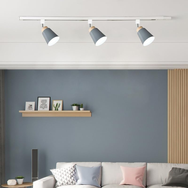 KAYYELAMP 1Pcs Macaron Grey Halo System Adjustable Titl Angle Track Lighting E26 Base Modern Design for Farmhouse Kitchen Sink Gallery Loft(No Bulb, Track)