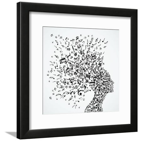 Portrait Wall Art Woman Head Music Notes Splash Abstract Portrait Artwork Framed Print Wall Art By cienpies ()