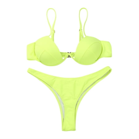 

Binpure Women Solid Color Adjustable Spaghetti Strap Underwire Bra + Thong