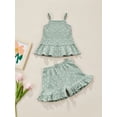 thumbnail image 2 of Kiapeise 2PCS Toddler Baby Girls Summer Shorts Clothes Ruffle Top Strap Sleeveless Floral Shirt + Cotton Shorts Pants Ribbed Outfits, 2 of 8