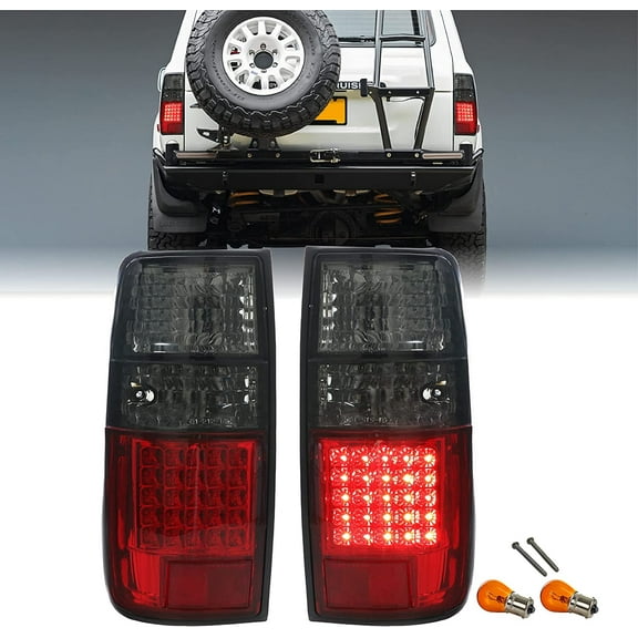 USR DEPO FJ80 Tail Lights - Plug and Play Rear Smoke LED Tail Lamps Set (Left   Right) Compatible with 1991-1997 Toyota Land Cruiser 80 FJ82 (Built-In LEDs, Red/Smoked Lens)