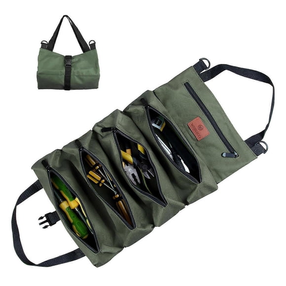 Sac à Outils Polyvalent Vert, Sac à Outils Oxford Sans Outils, Pochette à Outils Oxford Robuste, avec 5 Poches Zippées, pour Voiture Moto Électrique