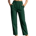 thumbnail image 2 of Womens Stretch Pants Elastic Waist Loose Casual Straight Leg Trousers with Pockets, 2 of 5