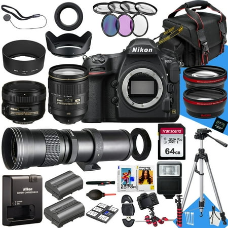 Nikon D850 DSLR Camera with AF-S 24-120mm f/4G ED VR Lens, AF-S 50mm f/1.8G Lens And 420-800mm Lens + 64 GB Memory + Extra Battery + Filters + Tripod + More (41pc Bundle)