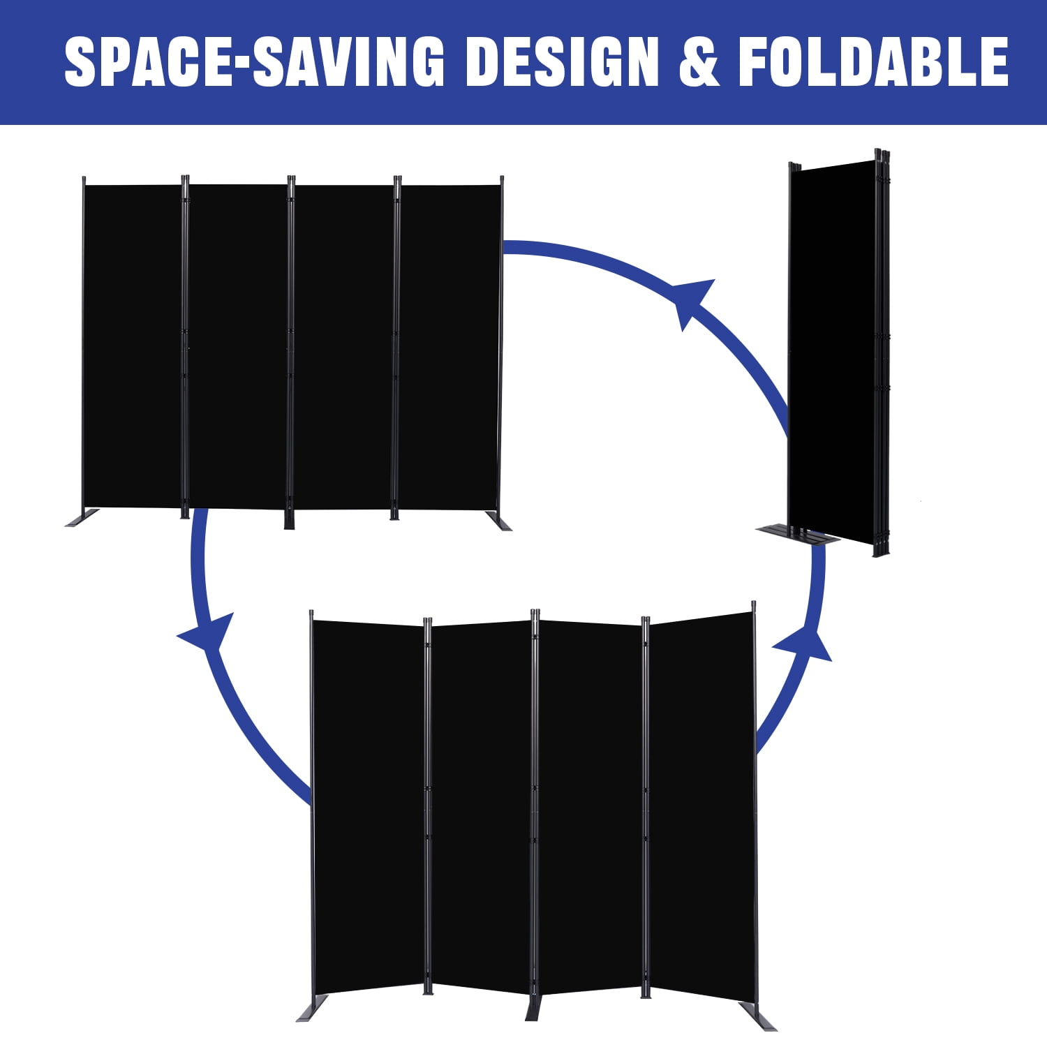 YASRKML 4 Panel Folding Privacy Screen, 6Ft Tall Room Divider with Wider Support Feet, Portable Wall Dividers Room Partition, Black