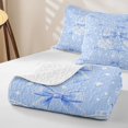 thumbnail image 4 of Erosebridal Blue Geometric Grid Quilt King,Girls Lovely Bowknot King Coverlet Set For Kids,3-Piece, 4 of 7