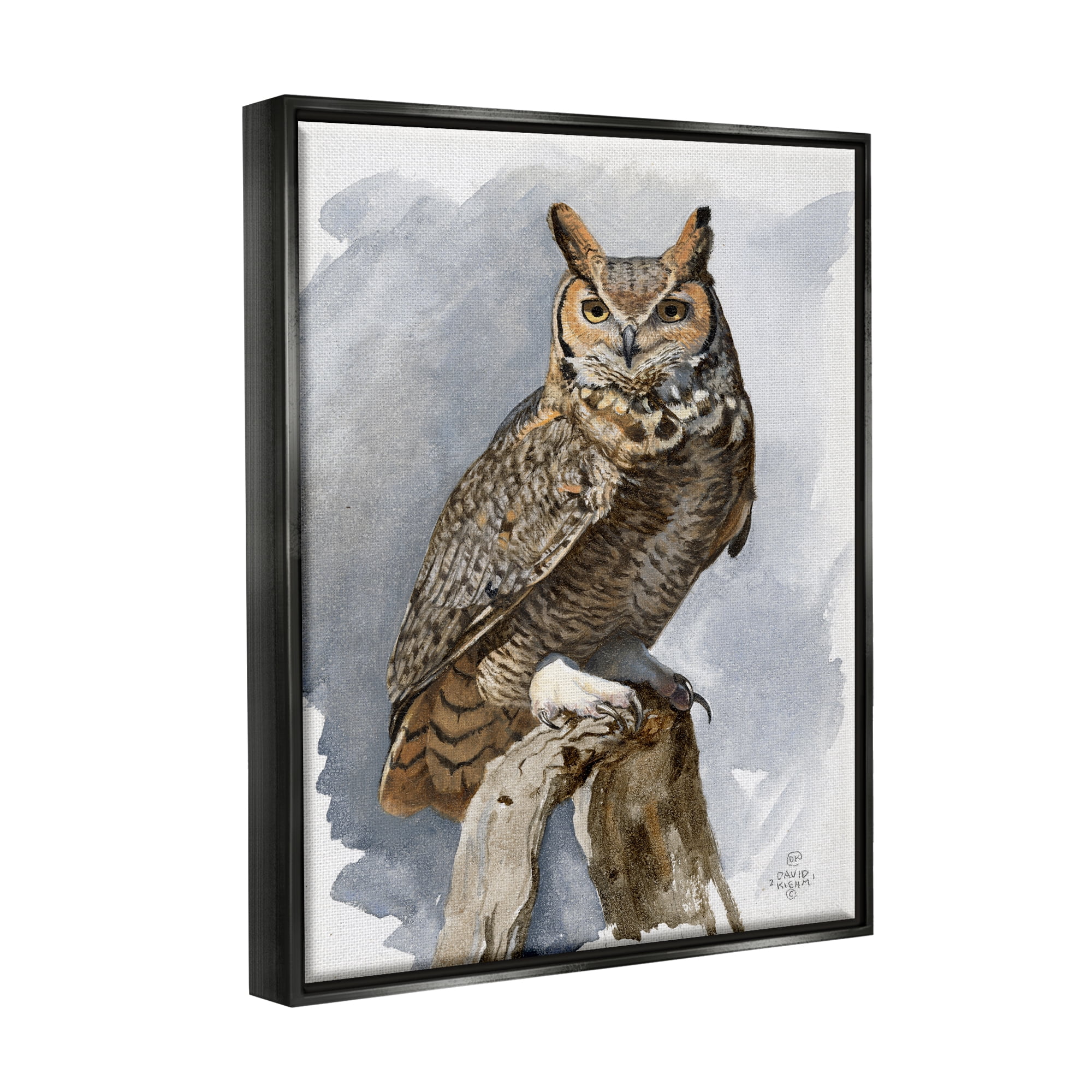 Stupell Industries Horned Owl Perched Animals & Insects Painting Black Floater Framed Art Print Wall Art, 25 x 31