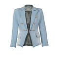 thumbnail image 1 of Aqestyerly Veste en Denim Uni à Double Boutonnage pour Femme, Coupe Ajustée Décontractée, Veste de Complet à Boutons, Blazer de Bureau à Manches Longues pour Superposition au Printemps et à l'Automne HWRETIE, 1 of 4