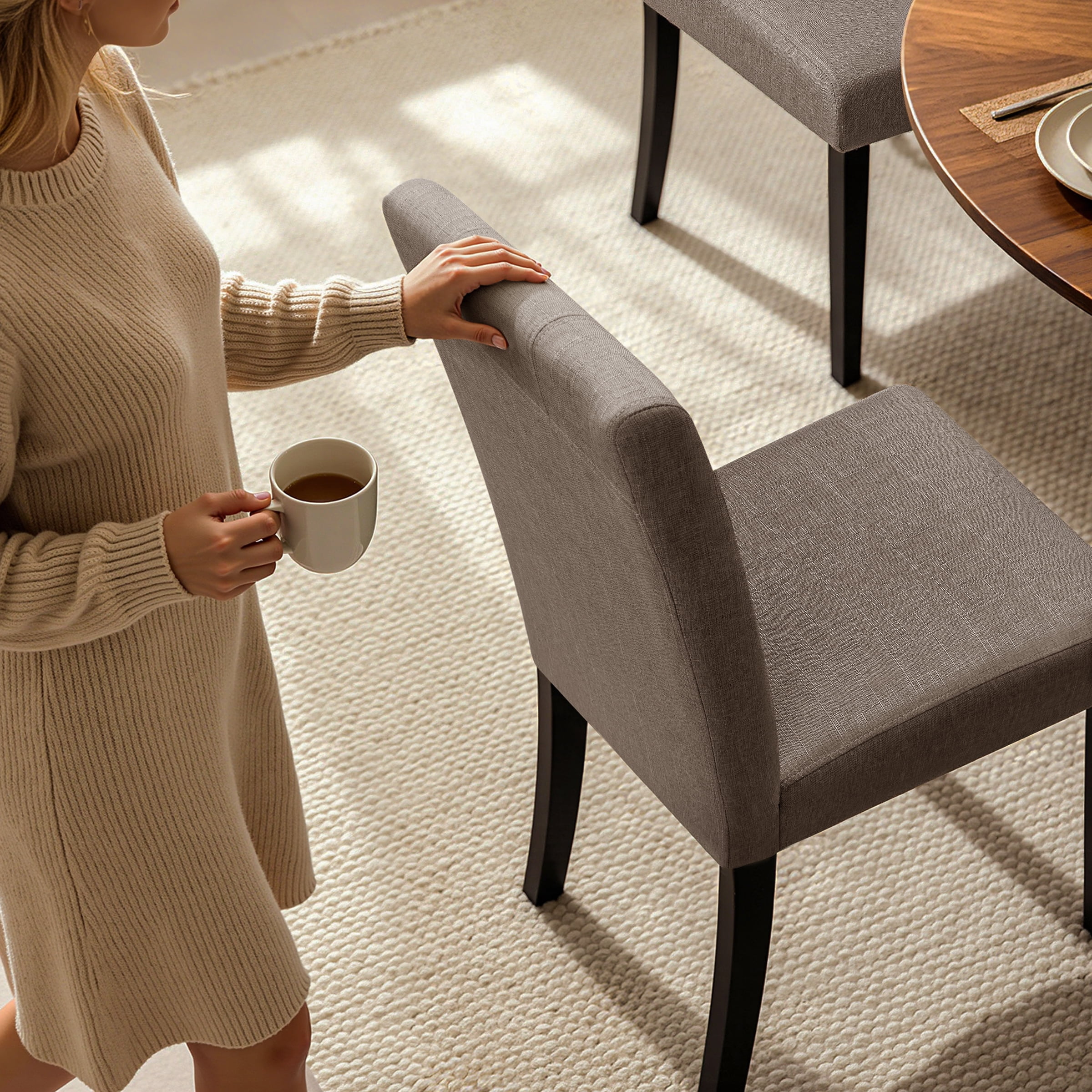 DyFun Linen Upholstered Dining Chairs Set of 2 for Kitchen Dining Room or Apartment Living, Kahki