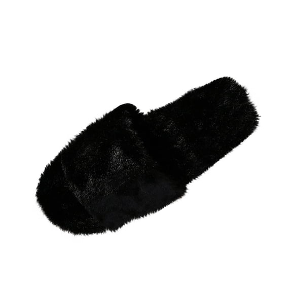 Iyufng Women's Single Strap Fuzzy Fluffy Open Toe Slide Slippers Soft Warm Plush Indoor House Slippers