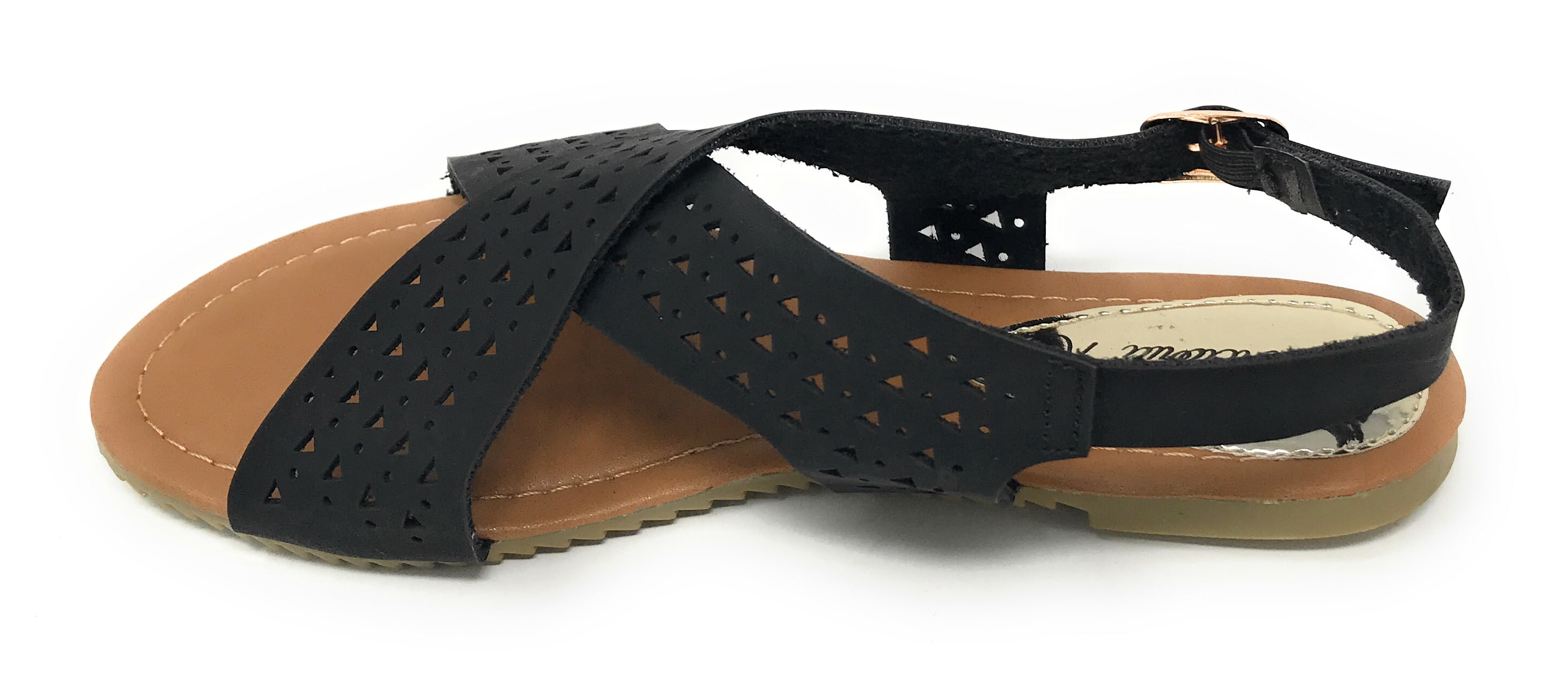 Victoria K Women's Perforated CrissCross Straps With Side Buckle Sandals