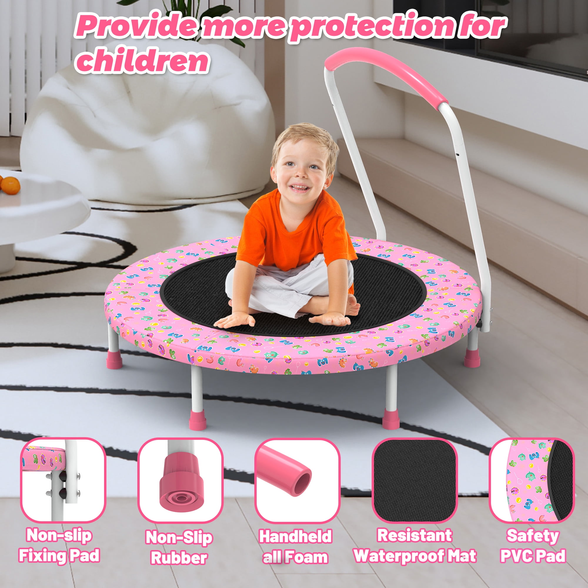 Mersco 36" Trampoline for Kids Indoor Trampoline with Handle for 2+ Years Kids