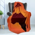thumbnail image 4 of African Soft Flannel Fleece Throw Blanket, Safari Map Continent Giraffe and Tree Silhouette Savannah Wild Design, Cozy Plush for Indoor and Outdoor Use, 50" x 60", Orange and Brown, by Ambesonne, 4 of 5