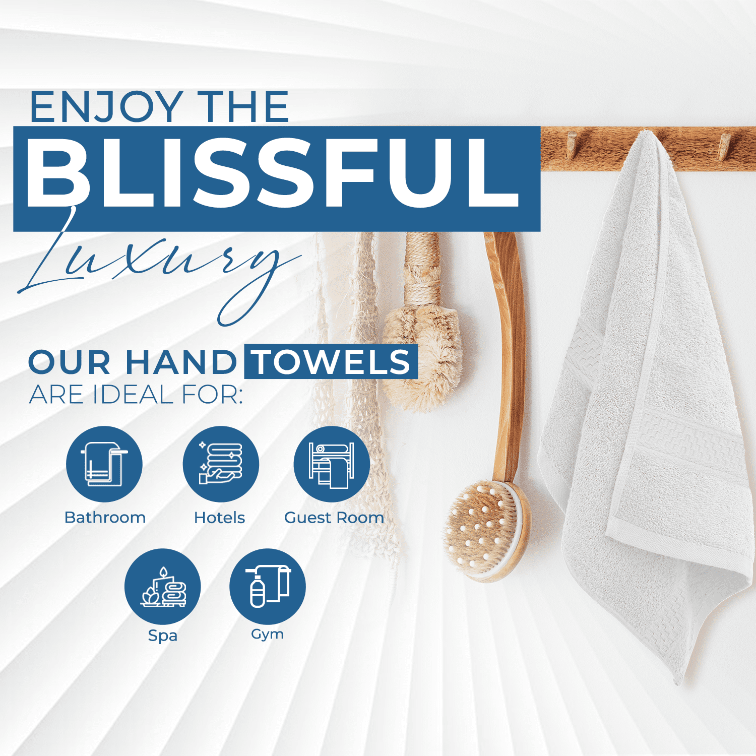 Dan River Hand Towel pack of 6 Quick Dry And Absorbent Cotton Towels for Bathroom - White 16x28in