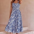 thumbnail image 2 of Wycnly Summer Dresses for Women Beach Boho Fashion Elastic Wasit Flowy Ruffle Swing Strap Tank Dresses 2025 Sleeveless Square Neck Floral Print Long Formal Dress Blue m, 2 of 6