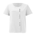 thumbnail image 6 of TODOZO Womens Button Down Shirts Breathable Loose Short Sleeve Cotton Linen Summer Causal Blouses Tops Women's Retro Round Neck Button Cotton Linen Loose Casual Shirt Top T Shirt Beach Casual White L, 6 of 7