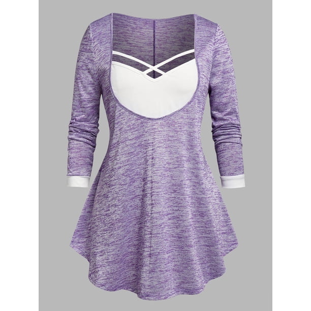 Talla grande Tinte Dye Criss Cross Cross Manga larga Tee Rosegal Mangas largas de talla grande