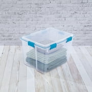 Sterilite Large Gasket Box, 80 Quart Clear Weather-Resistant Plastic Storage Bin with Gasket Seal and Latch Lid, Blue