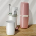thumbnail image 3 of Pink Plastic Travel Toothbrush Holder Case with Cover, Portable Travel Toothbrush Cup, Storage Container for School Camping Business Trip Bathroom, 3 of 12