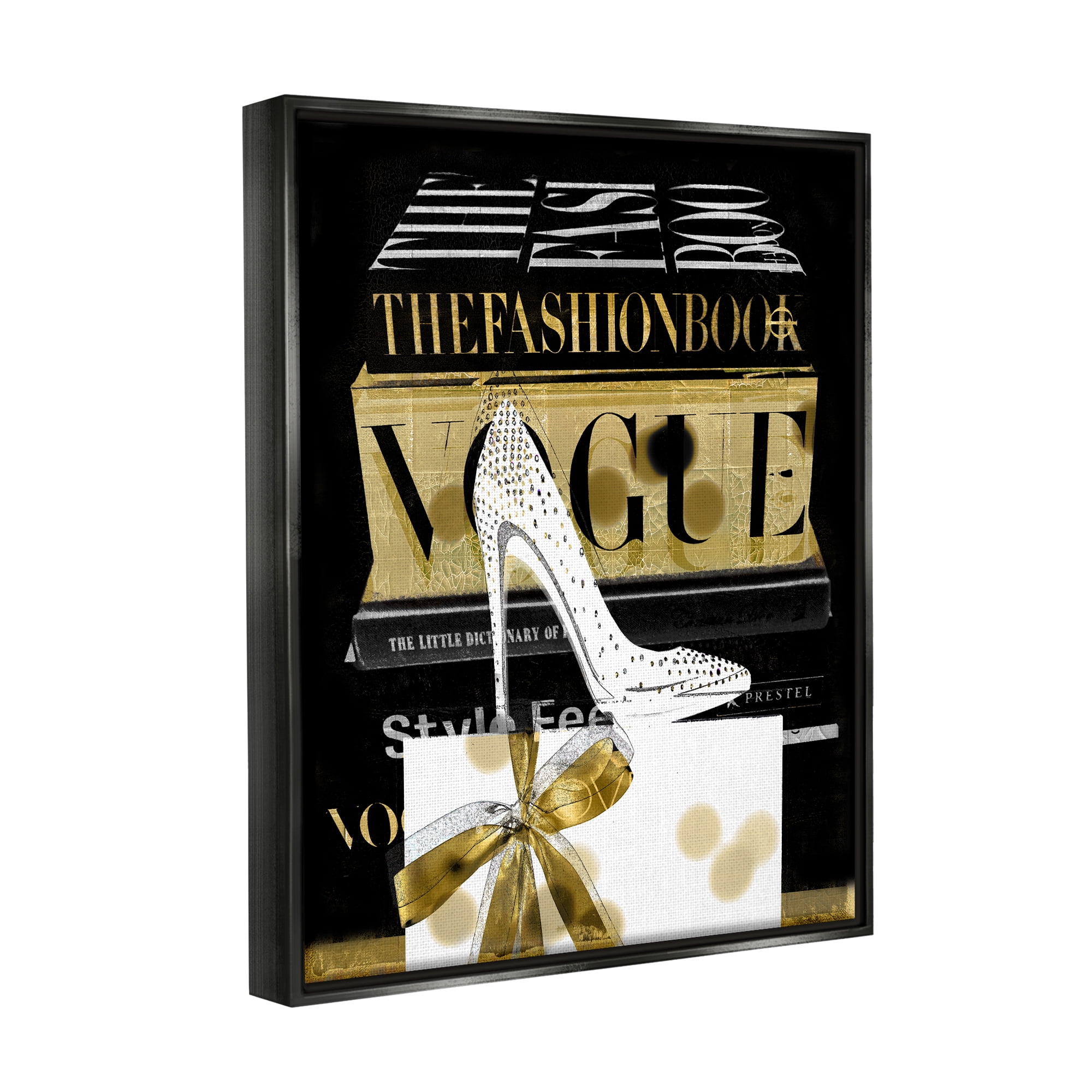Stupell Black Glam Fashion Heels & Books Beauty & Fashion Painting Black Floater Framed Art Print Wall Art