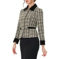 thumbnail image 4 of INSPIRE CHIC Women's Elegant Velvet Collared Plaid Tweed Blazer S Apricot, 4 of 6