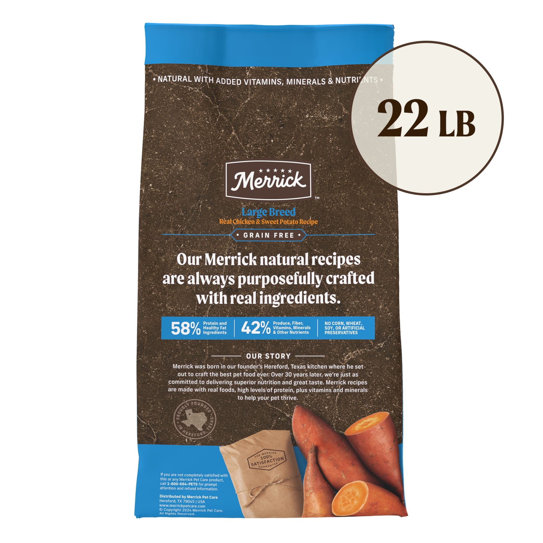 Merrick Real Chicken & Sweet Potato Dry Dog Food, Grain Free, 22 lb Bag