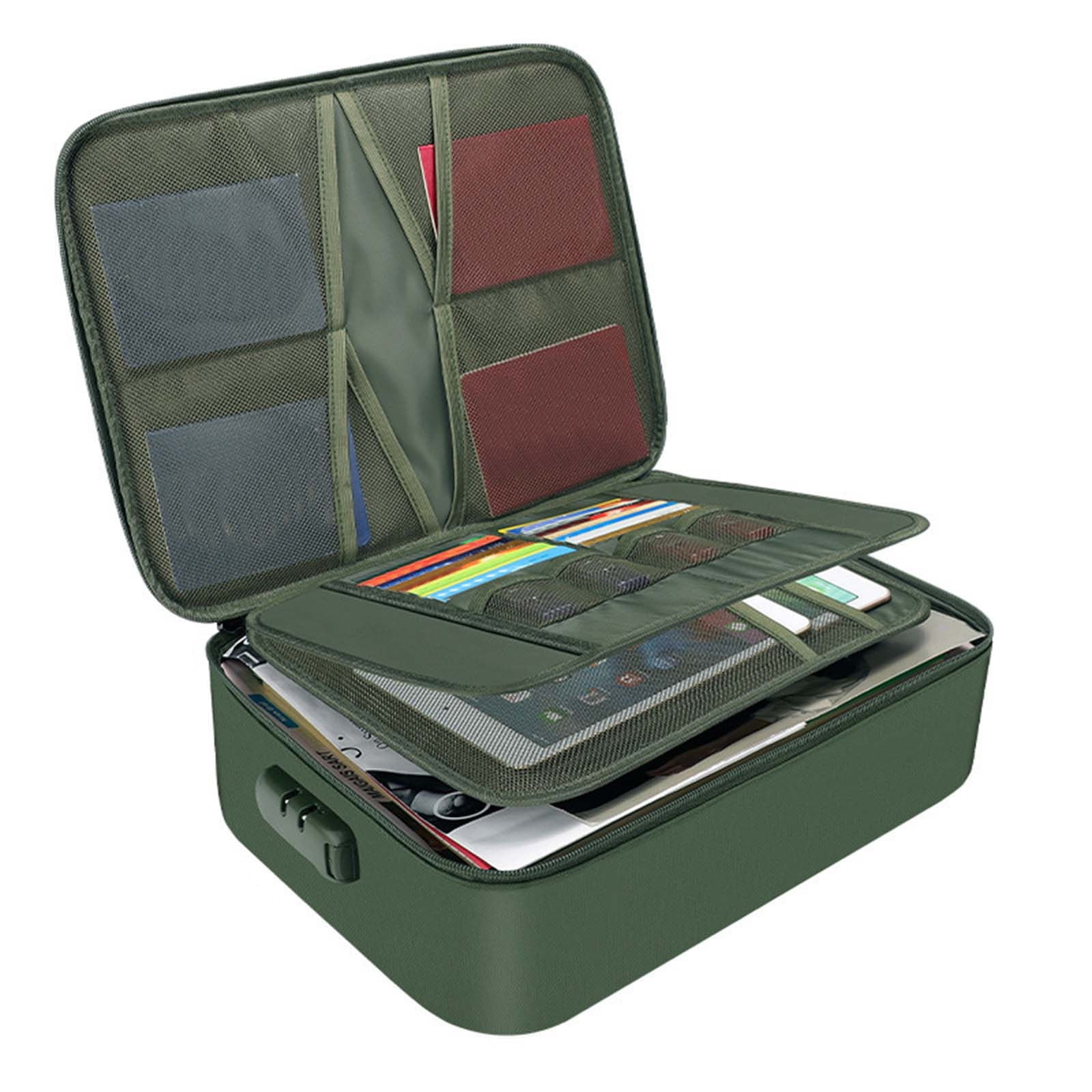 Fireproof Lockable Document Organizer Bag, Waterproof File Storage Box with Multi-Pocket Inserts, Portable Home & Travel Safe Holder for Documents, Passports & Certificates, 14x11x4In