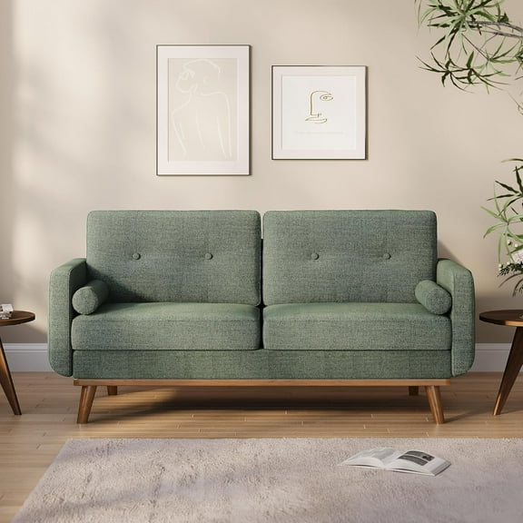 64" Loveseat Sofa, Mid Century Modern Couch Comfy Love Seat Couches for Living Room, 2 Seater Deep Seat Couch Linen Upholstered Couch for Bedroom Office Small Space