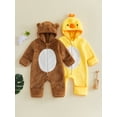 thumbnail image 3 of RUINIXCW Baby Animal Jumpsuit with Hood Soft Warm Flannel Long Sleeve Romper Cartoon Duck/Bear for Infant Boys Girls, 3 of 8