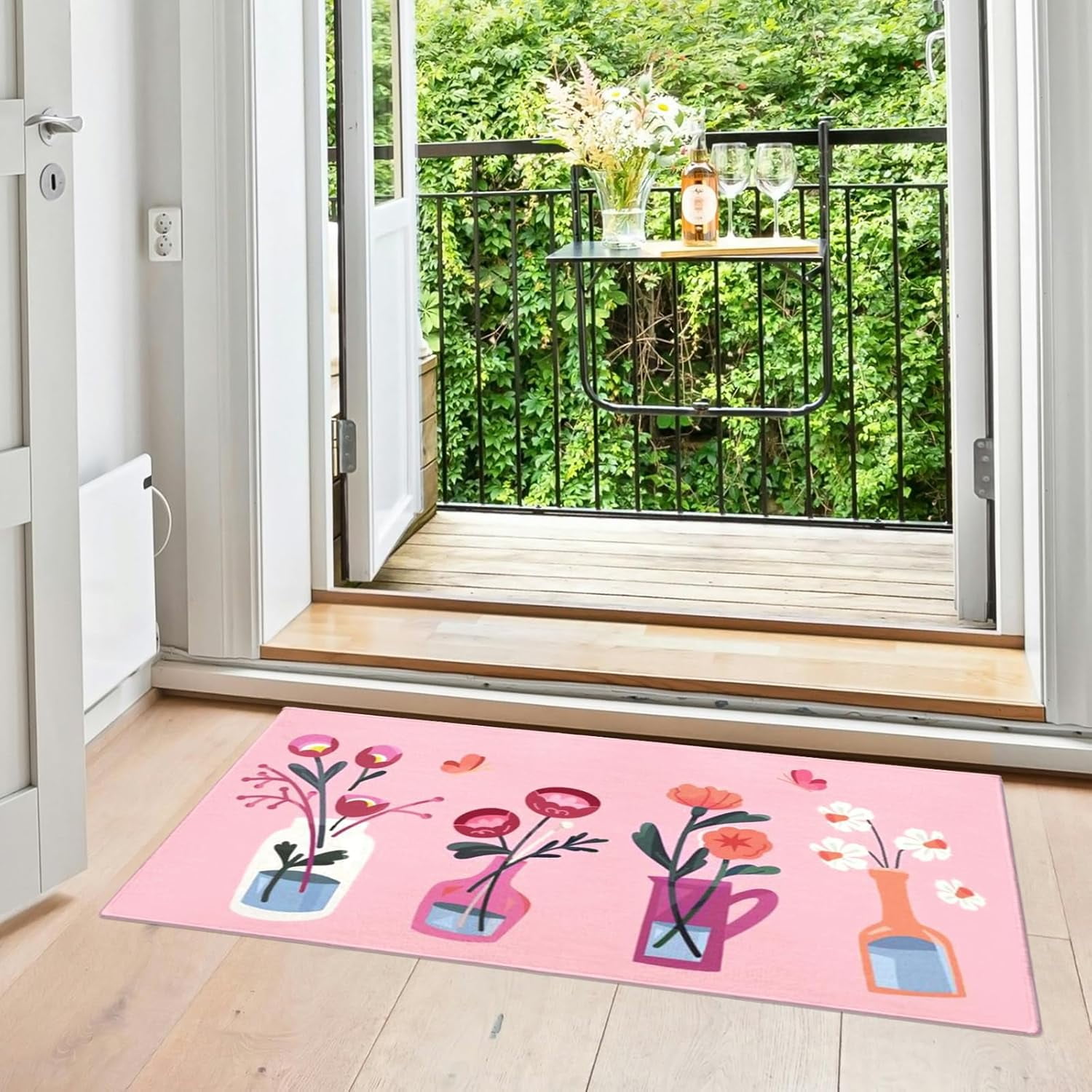 Floral Pink Kitchen Mats for Floor Set of 2, Flower Floor Mat Carpet Runner Area Rug Washable, Pink Home Kitchen Decor and Accessories Stuff, 17x30 and 17x47 Inch