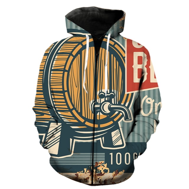 Sudadera con capucha y cremallera para hombre, de manga larga, con estampado 3D de festival de cerveza de dibujos animados, estilo Harajuku de gran tamaño, gran oferta 2024, con capucha, genial.