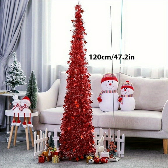 1 Piece 1.2m Colorful Retractable Fold-Up Christmas Tree - Holiday Decorations, Spiral Tinsel Star Ornament for Festive Home and Celebration Events