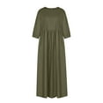 thumbnail image 4 of Cotton Linen Midi Dress for Women Boat Neck Mid Sleeve Lounge Dress with Pockets Loose-Fit Solid Color Mid Length Dress, 4 of 8