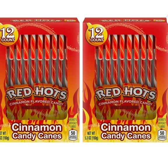 Red Hots Cinnamon Flavored Candy Canes, 2 pack (24 canes) , limited edition