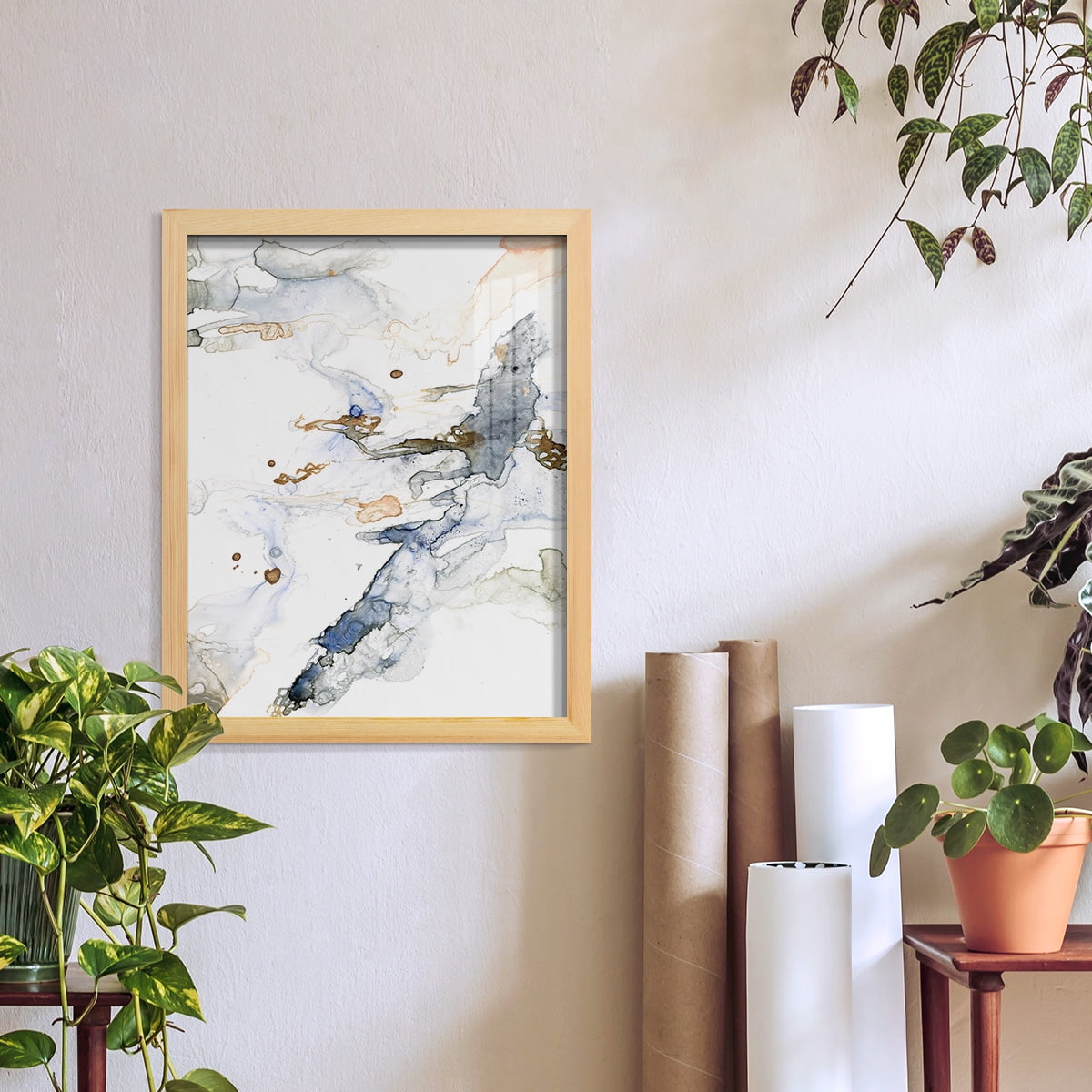 Organic Interlace I -Framed Print w/glass-Natural Wood