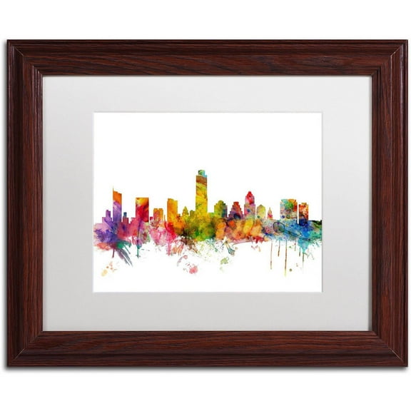 Trademark Fine Art 'Austin Texas Skyline' Canvas Art by Michael Tompsett, White Matte, Wood Frame