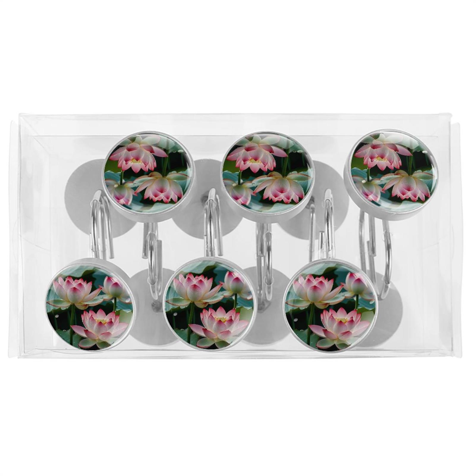 Imobaby 12 Pcs Metal Shower Curtain Hooks Rust Proof for Shower Curtain Liner - Dewdrop Lotus