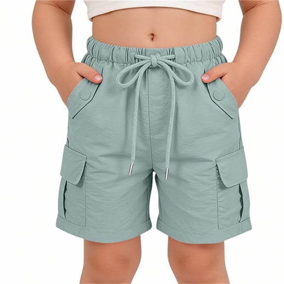 BXJX Boy's Cargo Shorts, Multiple Pockets Knee Length Relaxed Fit Elastic Waist Summer Shorts Light Blue Size 7-8 T