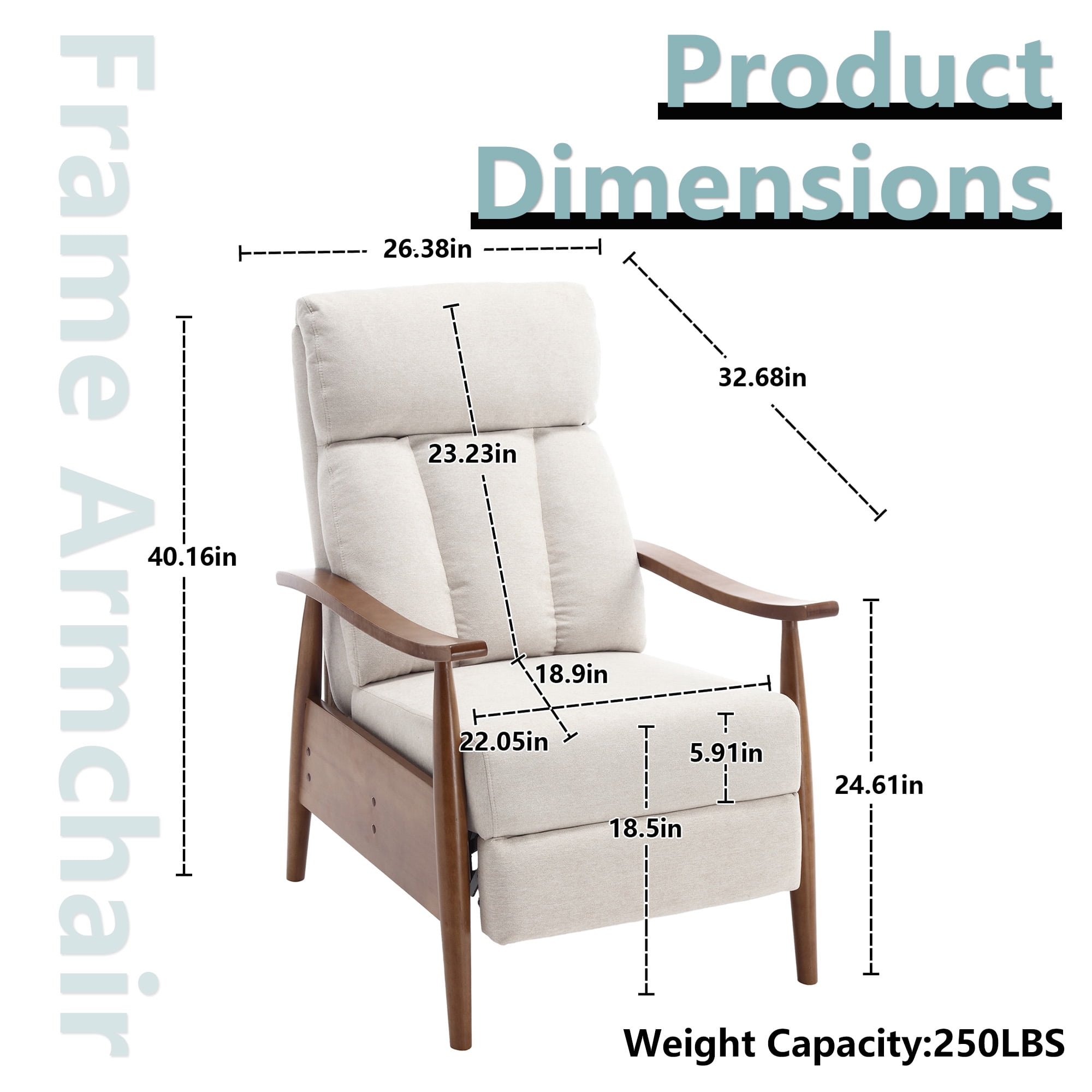 MOONMISS Linen Upholstered Wood Frame Adjustable Recliner Lounge Armchair for Living Room-Beige
