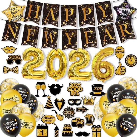 HOWAF 2027 New Year Party Decorations, Happy New Year Banner Aluminium balloon Photo Props