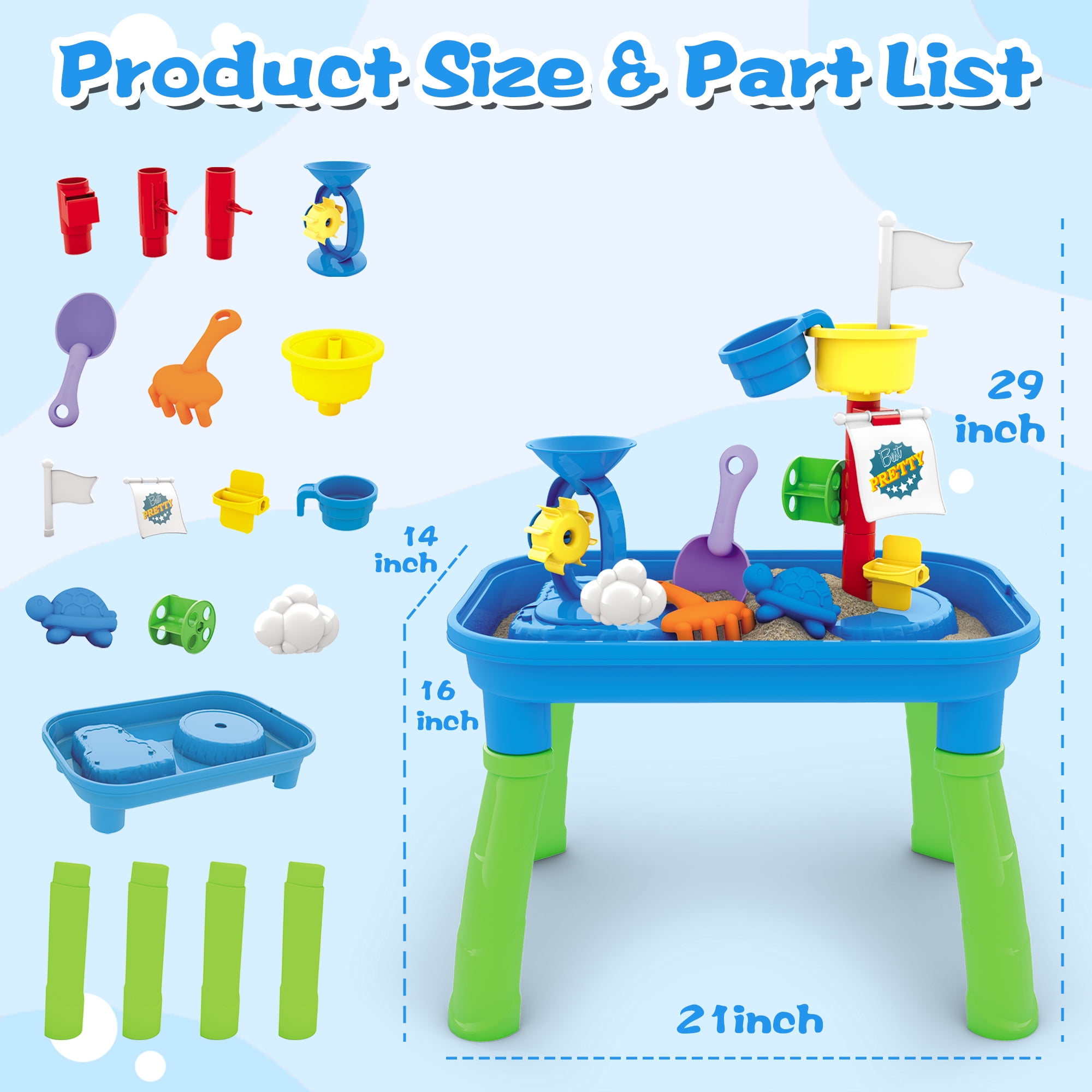 Sand Water Table for Toddlers, Kids Water and Sand Activity Sensory Playset, Summer Outdoor Toys for Boy Girls Gift
