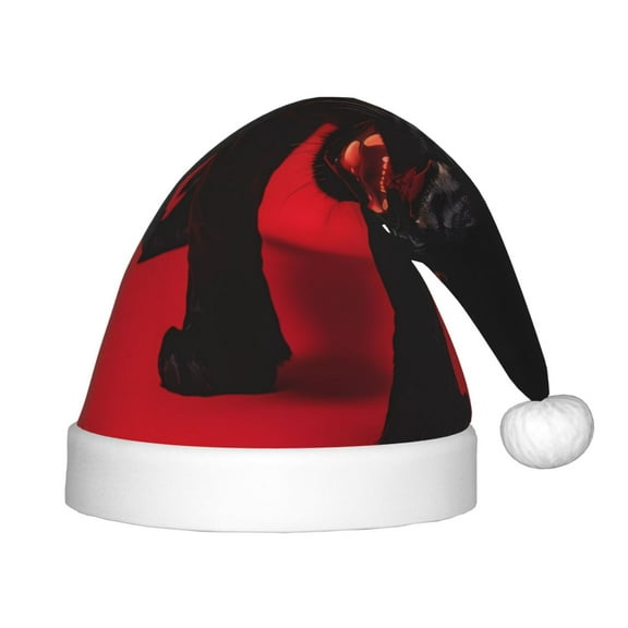 Fuzoiu Black Panther Red Background Print Santa Hat Christmas Hat for kids,Santa Hats with Pompom, Unisex Xmas Holiday Hat for Christmas New Year Festive Party Supplies