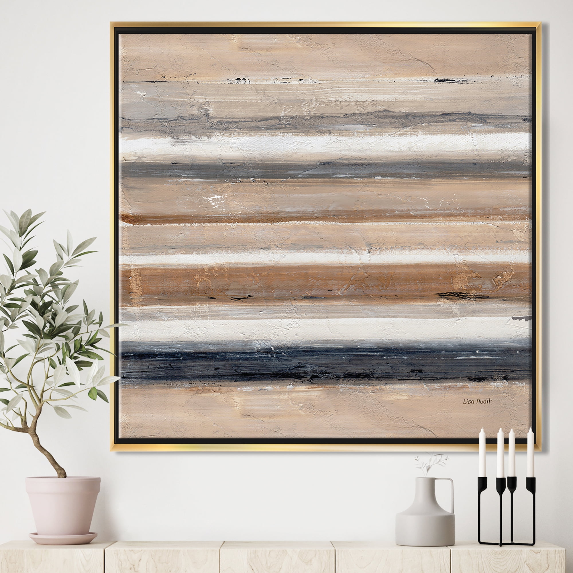 Designart ' Geometric Circle Natural Balance III ' MidCentury Modern Transitional Framed Canvas