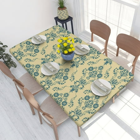 

Home Deluxe Tablecloth European Flower Pattern Background (7) Waterproof Elastic Rim Edged Table Cover- For Christmas Parties And Picnics 4ft