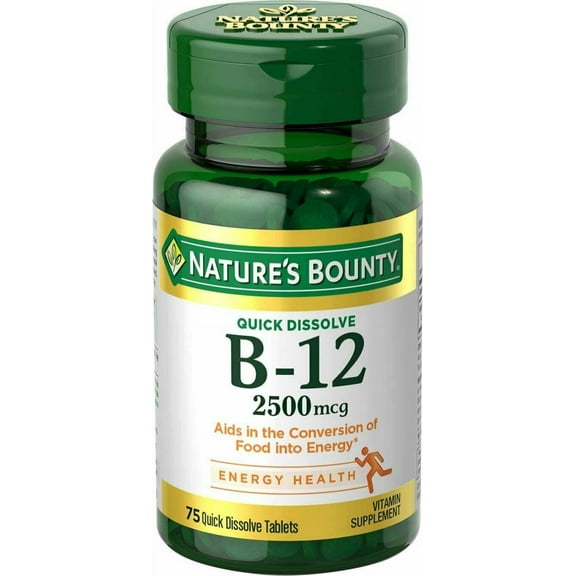 Nature's Bounty Vitamin B-12 Quick Dissolve Tablets Cherry 2500 mcg Vitamin Supplement 75 Ct